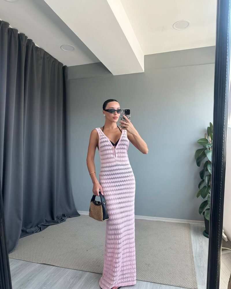 Pink Patterned Maxi Cover-Up Dress