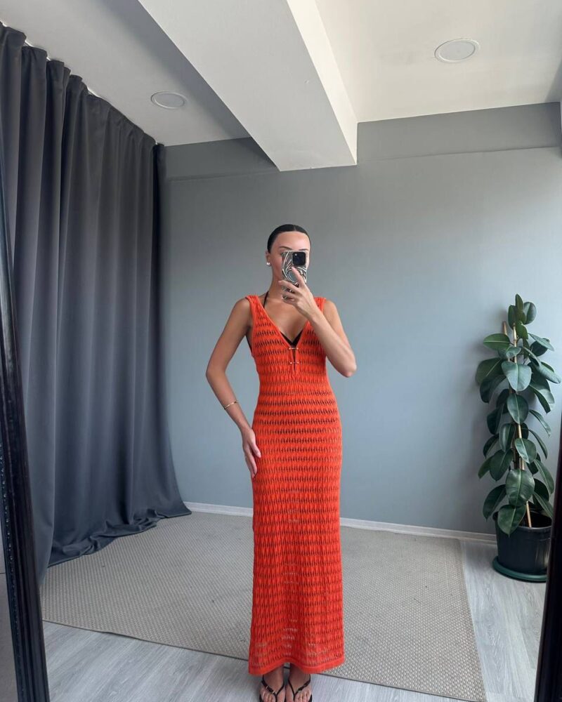 Orange Crochet Maxi Cover-Up Dress