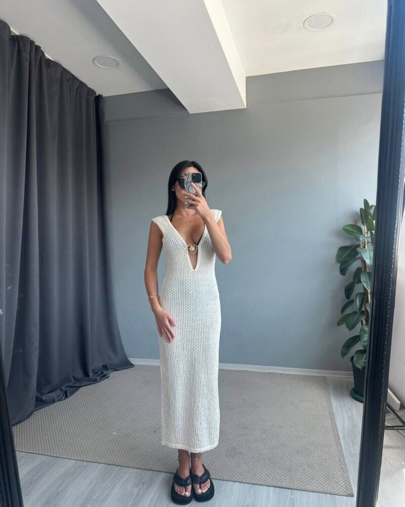 White Crochet Knit Cover-Up Dress