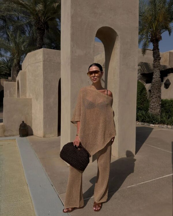 Beige Knit Beachwear Cover-Up Set