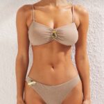 Metallic Beige Bikini With Gold Accents
