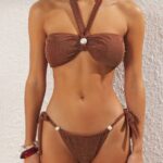 Brown Shimmer Pearl Halter Bikini Set